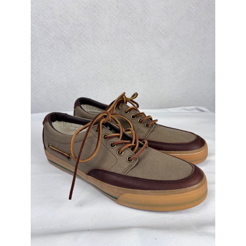 POLO RALPH LAUREN VANCE SIDE LACE SNEAKERS 9D CANVAS LEATHER BOAT SHOE PREPPY